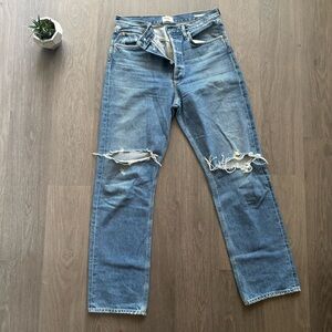 Citizens Of Humanity "Eva" Blue Straight Jeans with Distressing